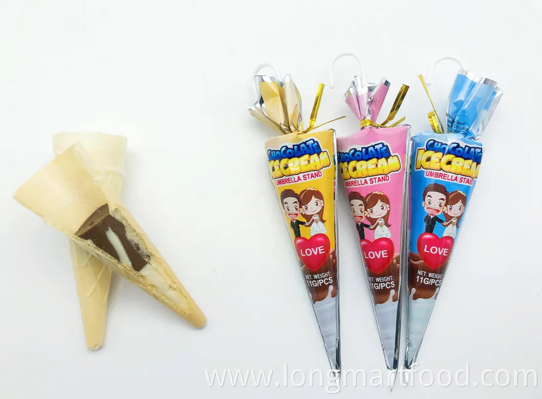 Umbrella-Shaped Chocolate Wafer Cone Candy